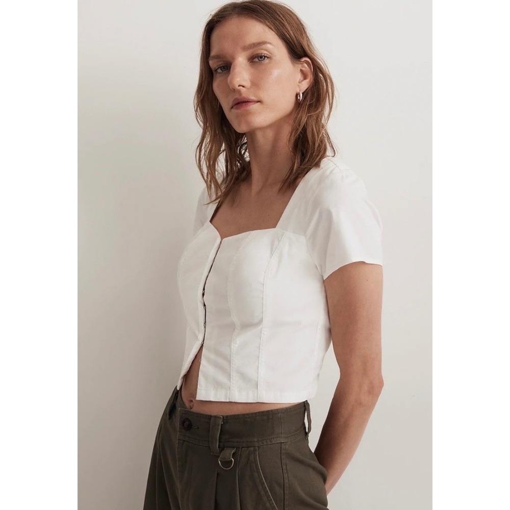 NWT Madewell Gaia Poplin Hook Front Short Sleeve Size 14 Cropped